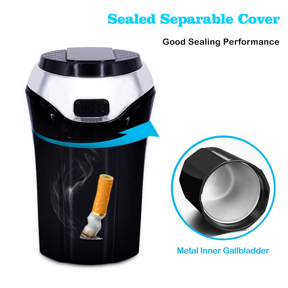 eing Car Ashtray,Easy Clean Up Detachable Stainless Car Ashtray with Lid Blue Led Light and Removable Lighter for Most Car Cup Holder (Silver) - Image 5