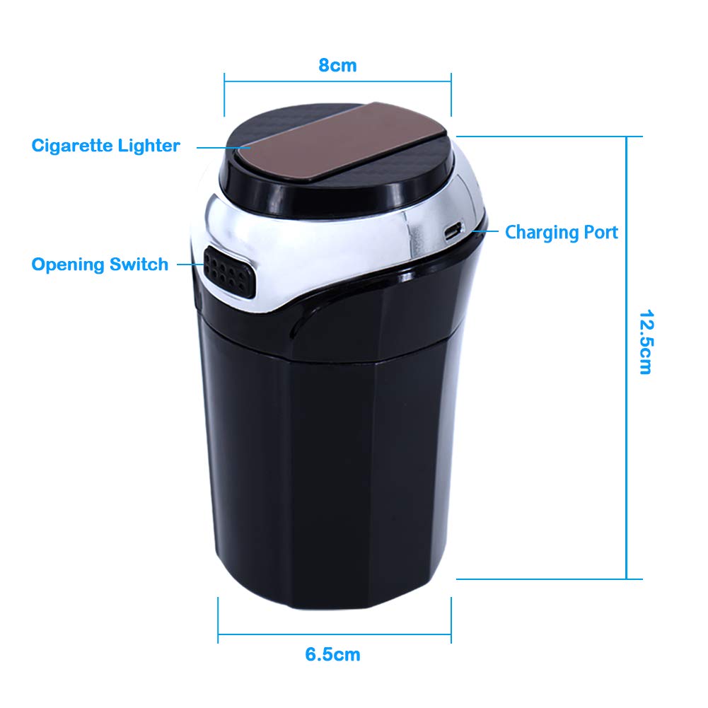 eing Car Ashtray,Easy Clean Up Detachable Stainless Car Ashtray with Lid Blue Led Light and Removable Lighter for Most Car Cup Holder (Silver) - Image 7