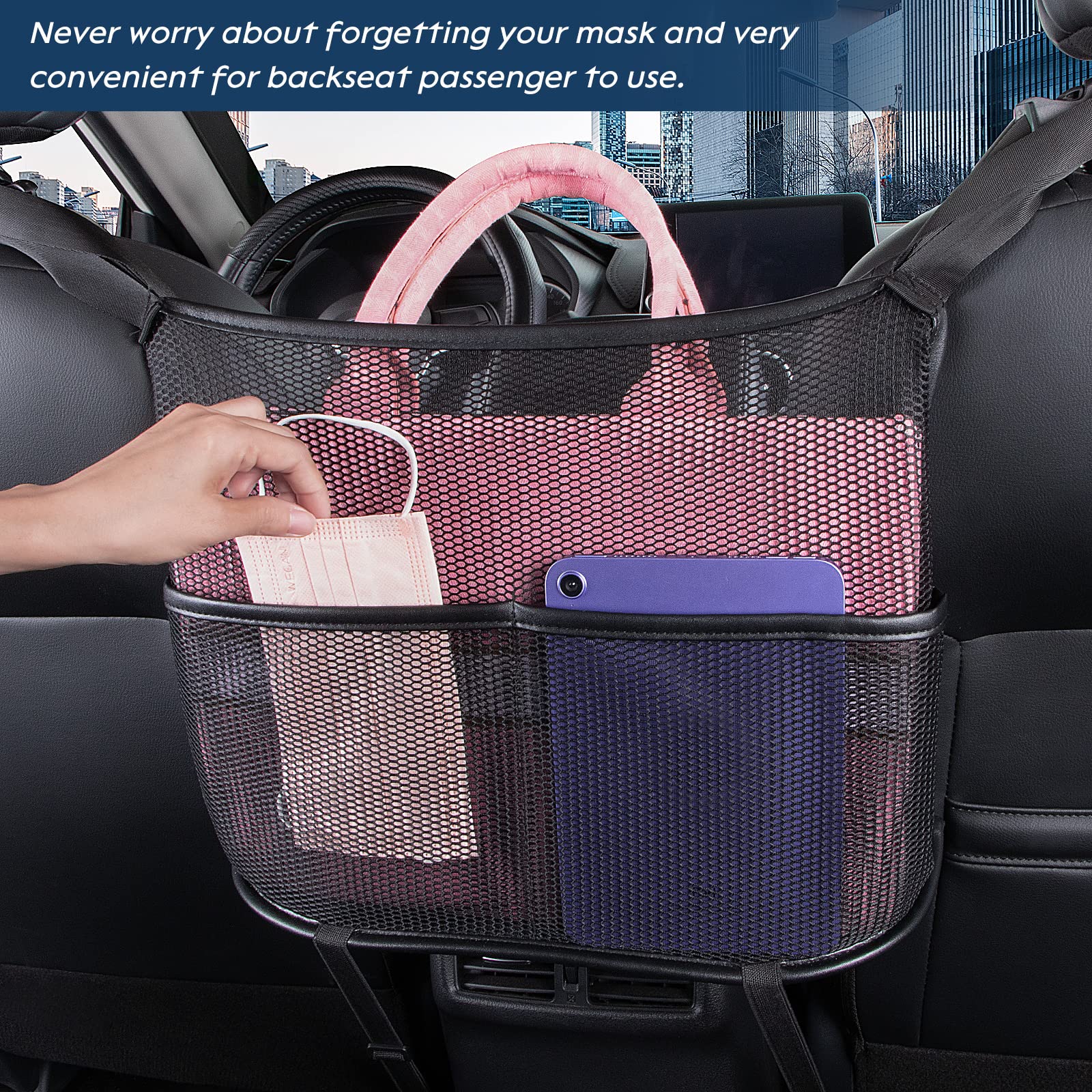Eing Car Seat Back Organizer - Large Capacity Storage for Purses, Handbags & Kids' Items - Black - Image 3